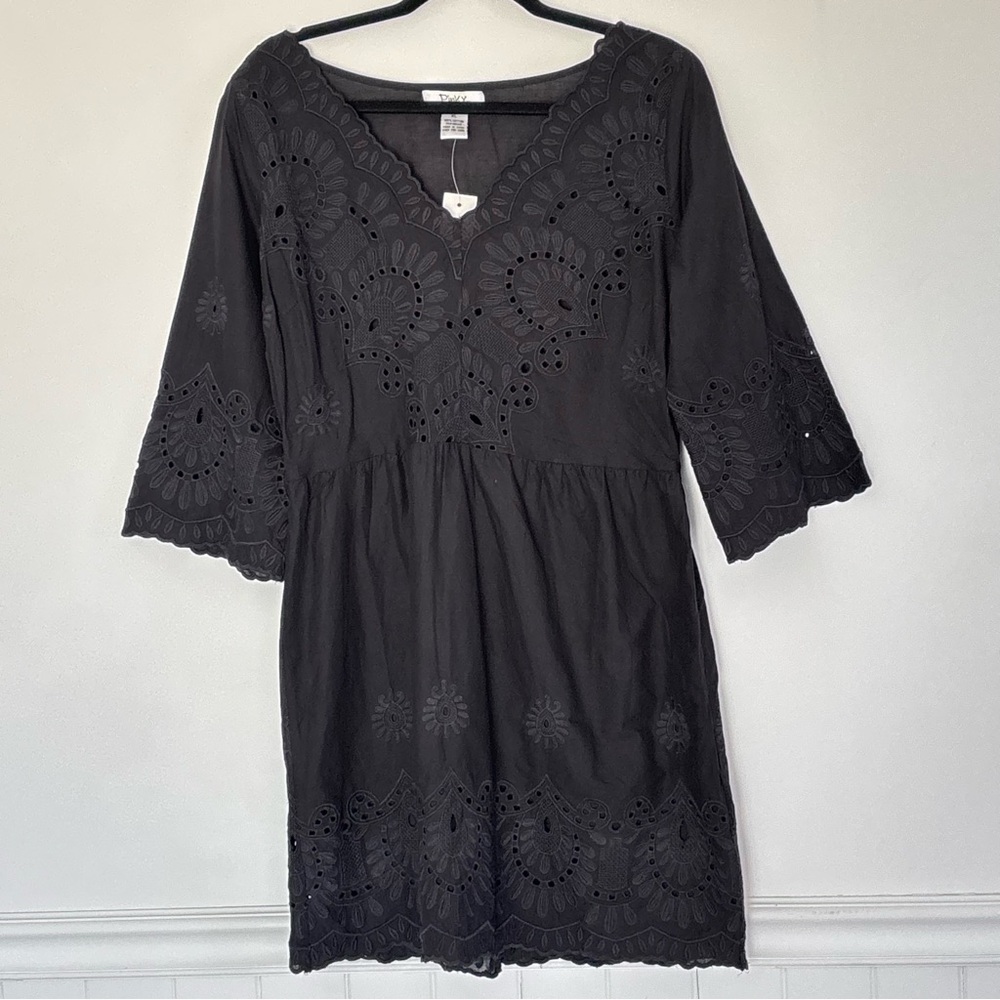 Pinky Black Eyelet Dress Size XL NEW Cotton Cottage Neutral Minimalist N73
